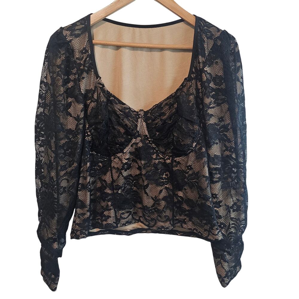 Black Lace Blouse Womens Large Bustier Top Whimsygoth Fairy Goth Coquette Y2K